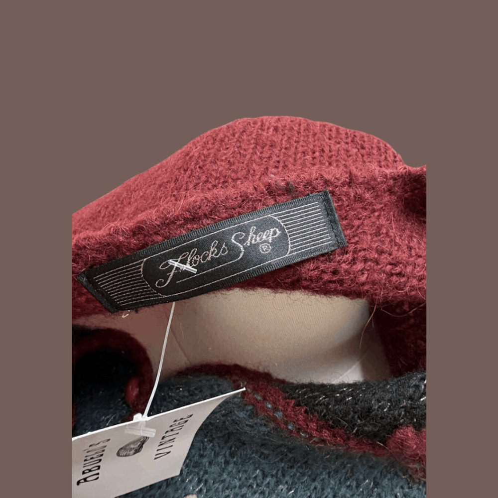 Flocks Sheep Cardigan | Burgundy Knit Embroidery | Size S | Vintage - Picture 3 of 4